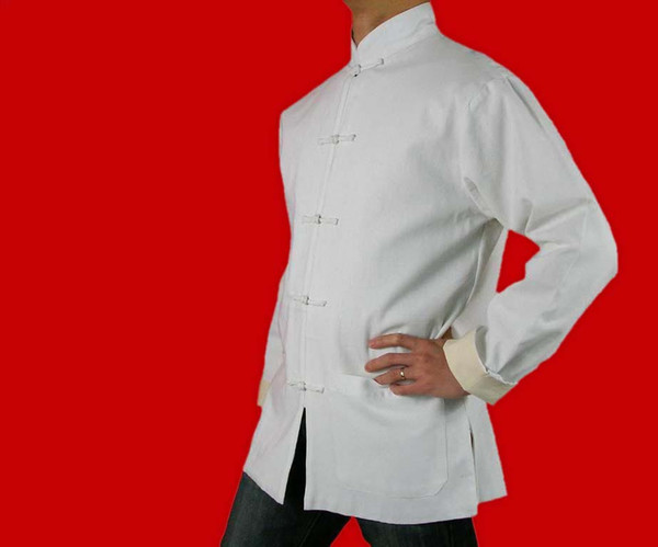 100% Cotton White Kung Fu Martial Arts Tai Chi Jacket Coat XS-XL or Tailor Custom Made