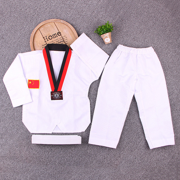 White long Sleeve Uniform Adult Taekwondo Karate Dobok Exquisite Embroidery Tkd Clothing Kids Kungfu Martial Arts Suit Size180