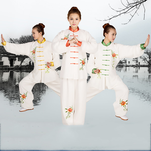 Chinese Kung Fu Tai Chi Uniform Spring Autumn Long Sleeve Traditional embroidered Tang Suit sets Shirt Pants for Men Women