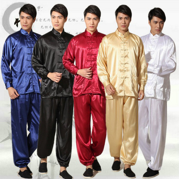 wholesale China traditional martial arts cloths silk material tai chi cloths men wear wushu training Tang suit