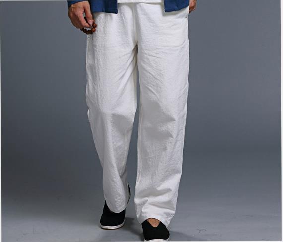 Linen Cotton Kung Fu Sports Pants Practise Old-Coarse Male Tang-Suit Breathable Trousers Chinese Traditiona Tai Chi Leisure Pants