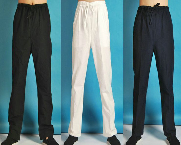 Men cotton&linen tang pants Male kung fu Tai chi martial arts trousers black/blue