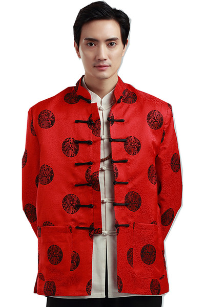 Shanghai Story Long Sleeve Chinese Traditional clothing Chinese Button Men's Wedding Jacket Red mandarin collar Dragon Jacket for man