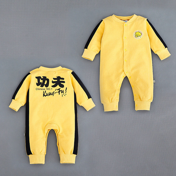 Newborn Boys Baby Rompers Clothes Bruce Lee Kung Fu Romper Jumpsuit Outfit Infant Long Sleeve Clothing Cotton For 80cm 90cm Height