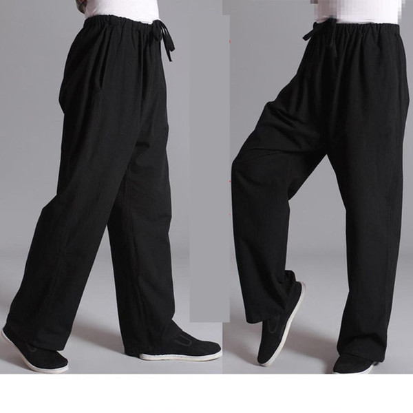 Chinese Traditiona Tai Chi Leisure Pants Kung Fu Sports Pants Practise Old-coarse Male Tang-suit Breathable Trousers