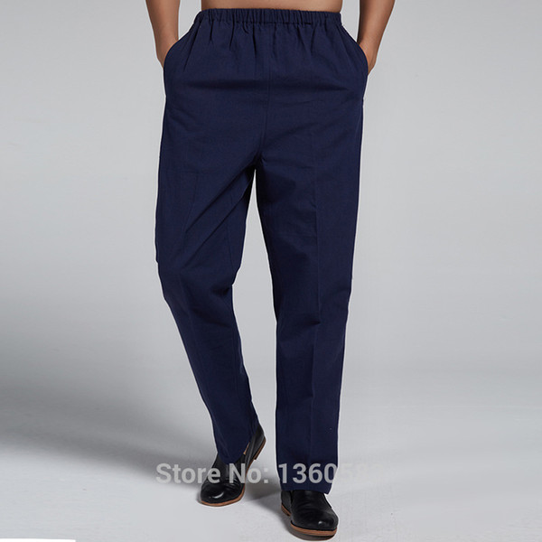 Dark blue Traditional Chinese style Men's 100% Pure Cotton Kung Fu Trousers Martial Arts Pants Size M L XL XXL XXXL X509