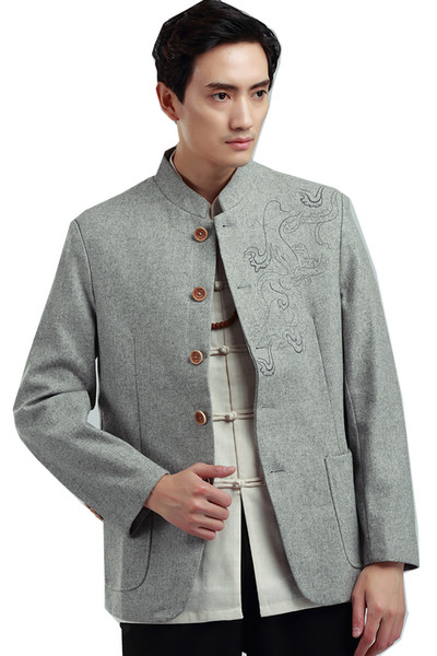 Shanghai Story Long Sleeve Chinese Traditional clothing Chinese Button Men's Jacket mandarin collar dragon embroidery kungfu Jacket for man