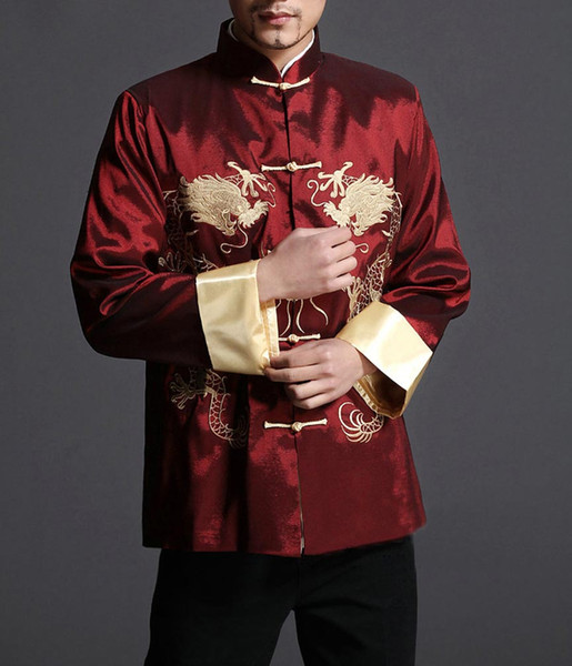 Stylish Red Kung Fu Men's Blazer Padded Jacket Dragon Shirt - 100% Silk #105