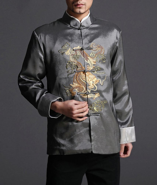 Stylish Red Kung Fu Men's Blazer Padded Jacket Dragon Shirt - 100% Silk #103