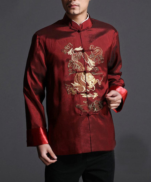 Stylish Red Kung Fu Men's Blazer Padded Jacket Dragon Shirt - 100% Silk #101