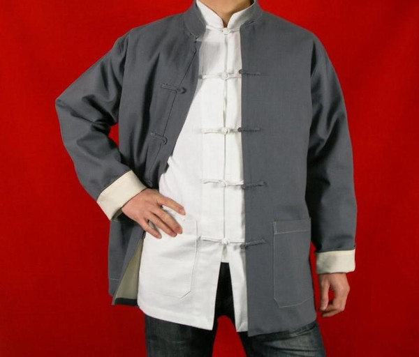 100% Cotton Grey Kung Fu Martial Arts Tai Chi Jacket Coat XS-XL or Tailor Custom Made