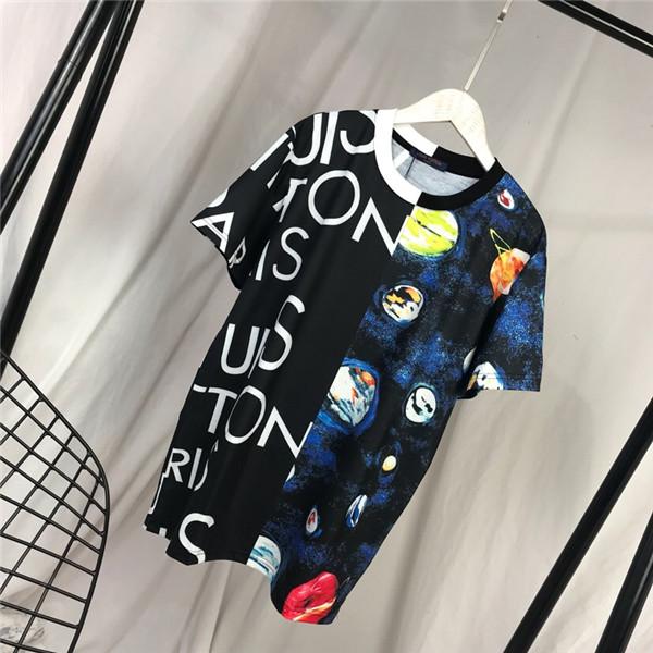 starry sky Stitching Paris Lovers Tshirts Printing Luxury Brand Short Sleeve mercerized cotton Tee Breathable Vest Shirt Outdoor Tshirt