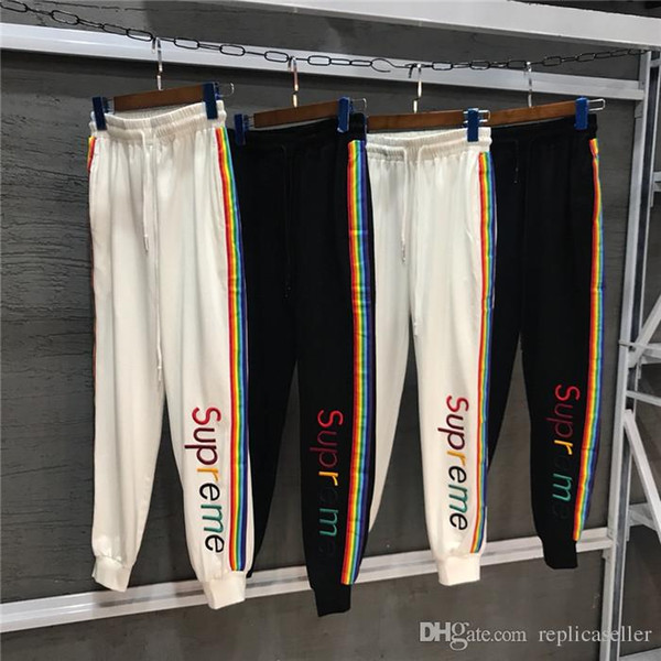 2018 New 18ss Sup rainbow letters embroidery elastic waist track pants Trousers Men Women fashion sport Jogger Sweatpants Outdoor Pants