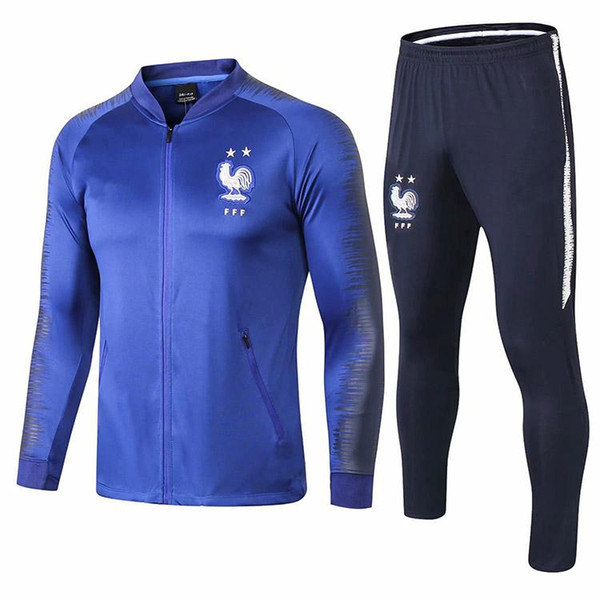 Zipper Tracksuit French 2018 19 Soccer Tracksuit Football Jacket Training Suit Adult Football Outfits Zip Jackets Pants Set Sweater