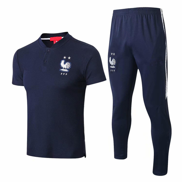 World Cup Two stars french tracksuit soccer jersey Training suit wear short slevees 3/4 pants 2018/19 MBAPPE football shirt KIT