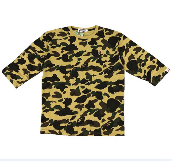 2018 Men\'s Designer Ape Tshirts Pullover Camouflage Embroidered Round Neck Middle Sleeve T-shirt Men\'s Casual Loose Five Points Sleeves