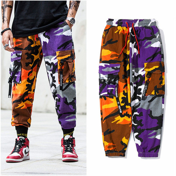 2018 Hip Hip Harem Pants Camouflage Men and Women Cargo Pant Tactical Streetwear Pant Yellow Army Casual Camo Trousers Multi Pocket