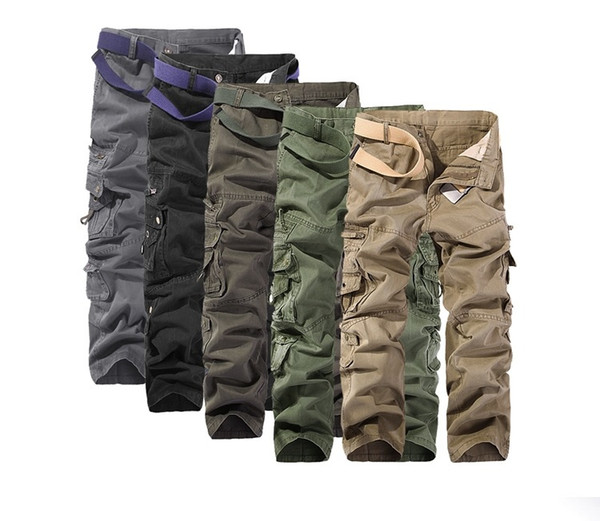 2018 Top Fashion Multi-Pocket Solid Mens Cargo Pants High Quality Casual Overalls Slim Workout Men Trousers Size 28-40