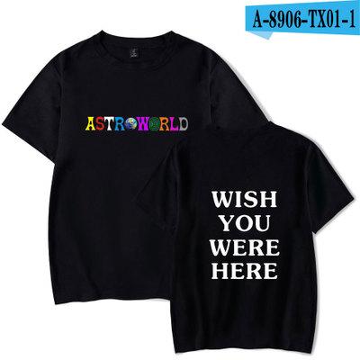 2019 Summer Mens Tshirt Travis Scotts ASTROWORLD Black White Blue Gray Crew Neck Tshirt Letters Print Hip pop Rapper Tops