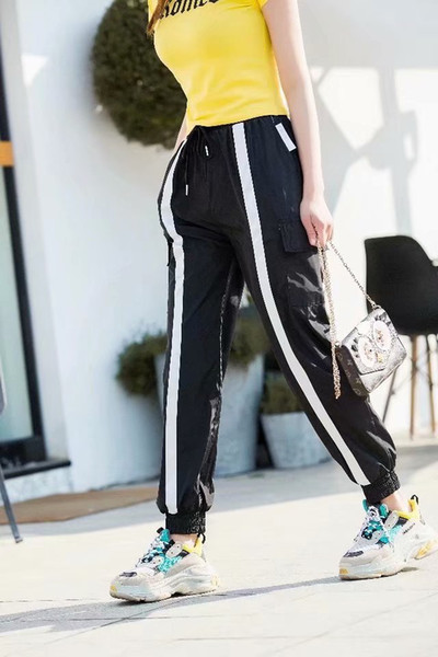 2018 Spring Sweatpants Women Casual Harem Pants Loose Trousers For Women Black Striped Side Sweat Pants Female