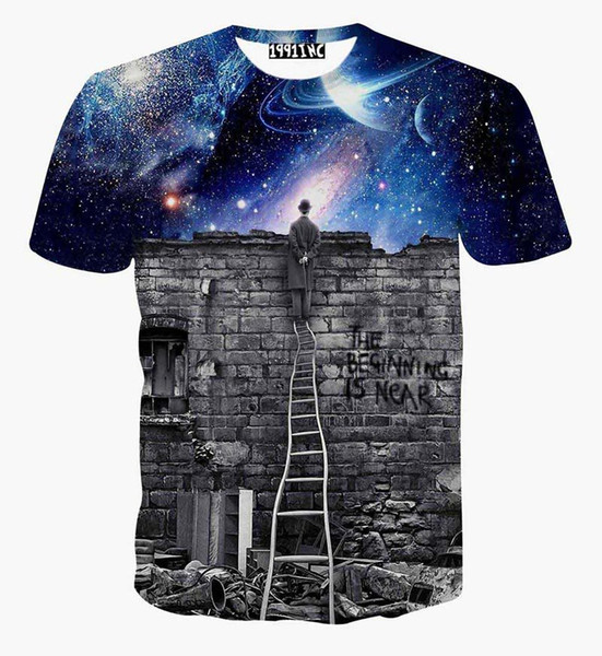 free shipping hot tshirt New Europe and American Men/boy T-shirt 3d fashion print A person watching meteor shower Space galaxy t shirt