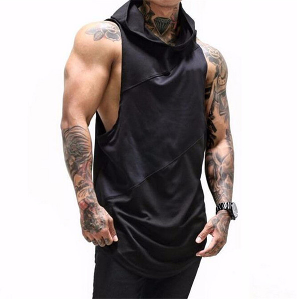 Bodybuilding Stringer Tank Top with hooded Mens Gyms Clothing Fitness Mens Sleeveless Vests Cotton Singlets Muscle Tankops T-shirt