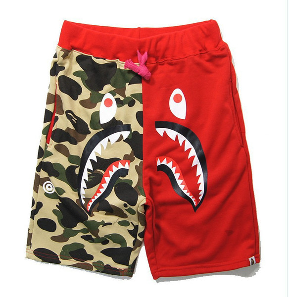 FASHION Ape Beach shorts Camouflage splicing BATHING Printed Shark head WGM Off Men Leisure pants White for Summer free shipping