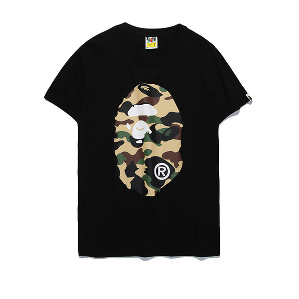 2018 Tide Brand Ape Tshirts Camouflage Cartoon Printed T-shirt Off Men Women Leisure Round Neck Loose Short Sleeve White for Summer Wear