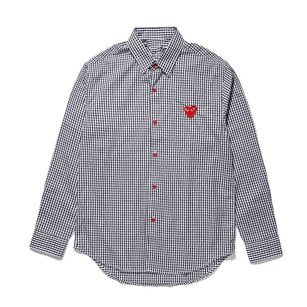 New Style Commes Long-sleeved Shirt Des Garcons Off Men Women Cotton Breathable White Blue Red Heart Plaid Cardigan Shirt Women Clothes