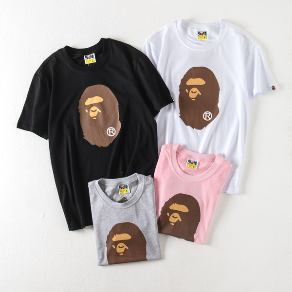 2018 Tide Brand Ape Tshirts Summer New Teenage Cartoon Print T-shirt Off Men's Leisure Round Neck Loose Short Sleeves White Pullover Fog Wea