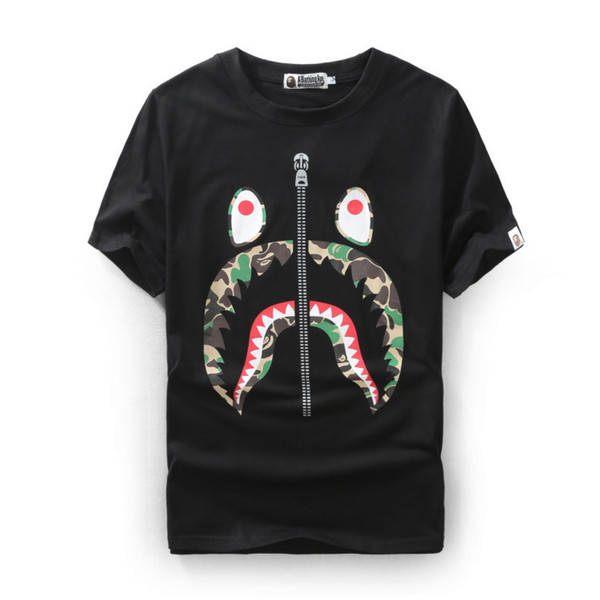 2016 Men's Ape Tshirts New Wave Shark Mouth Printing Justin Bieber Short Sleeved Off Women's T-shirt Hip Hop Wear White Fear of God Cheap