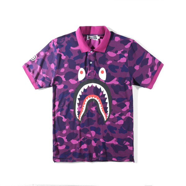 18ss Ape shark heart shorts tee Jaw camouflage Polo shirt Print Color Off Men White for Summer sport short Pablo fear god