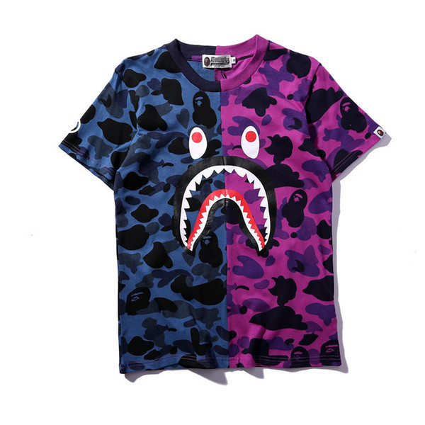 Fashion Mens Designer T Shirts A Bathing Aape Ape Tshirts Off SHARK Head Camo Splice color cotton T-shirt Sports tee casual Short