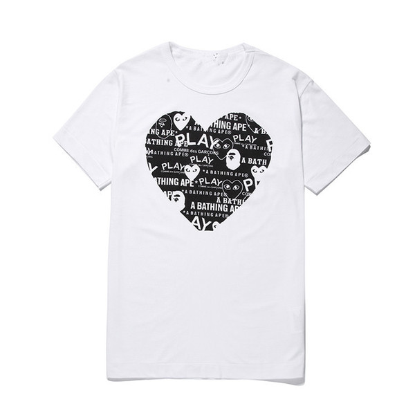 2018 Commes Mens Designers T Shirts Des Garcons Off Short-sleeved T-shirt Cotton Black Heart White Breathable Men Women Lovers Cheap Sale