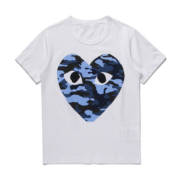 Women Clothes COMMES Japan Cotton Short-sleeved DES GARCONS OFF Heart Emoji T-shirt Breathable White Green Three Camouflage Big Heart Lovers