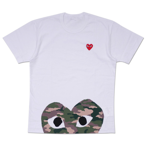 Men Women Clothes COMMES Short-sleeved Cotton T-shirt DES GARCONS OFF RED Heart 18 Half Heart WHITE Camouflage Love Couple Models LOVERS