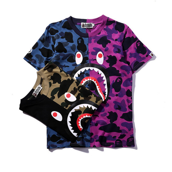 Mens Designer T Shirts A Bathing Aape Ape Tshirts Off SHARK Head Camo Splice color cotton T-shirt Sports tee casual Short