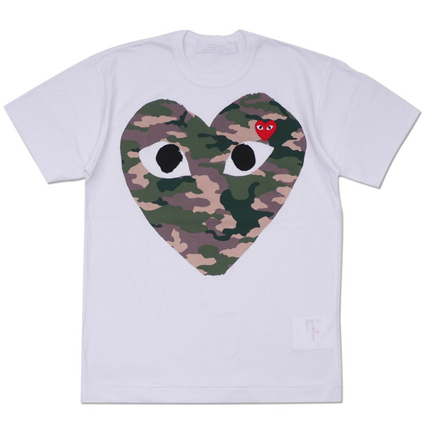 Women Clothes COMMES Japanese Cotton Short-sleeved T-shirt DES GARCONS Red Heart Emoji OFF Men Women Camouflage Big Heart WHITE Couple LOVER