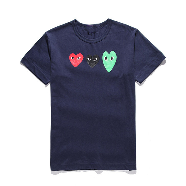 Mens Designers Sweaters COMMES Japanese Heart T-shirt DES GARCONS OFF Men Women Cotton WHITE Short-sleeved Blue Three-color Heart LOVERS