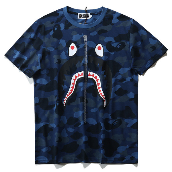 APE shark tee shirt summer pullover a bathing short sleeved Color camouflage Shark bathing COTTON T-SHIRT fear god white