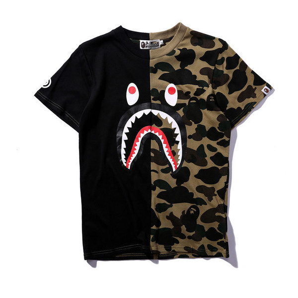 Fashion Mens Designer T Shirts A Bathing Aape Ape Tshirts Off SHARK Head white Camo Splice color cotton T-shirt Sports tee vetements