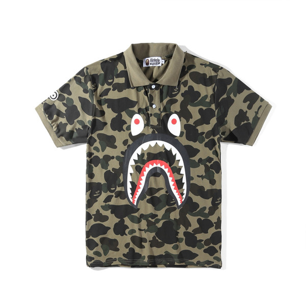 18ss Ape shark heart shorts tee Jaw camouflage Polo shirt for mens casual fashionable shirt White sport short Pablo fear god