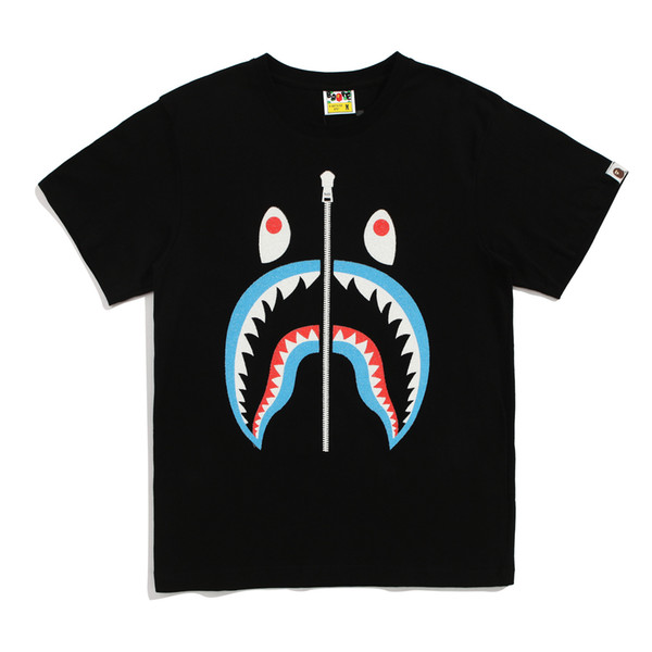 2018 Hot Sale Ape Tshirts Pullover New Wave Glass Beads Off Short Sleeve with Shark Printing White for Men Women Tshirts Cheap Summer Wear