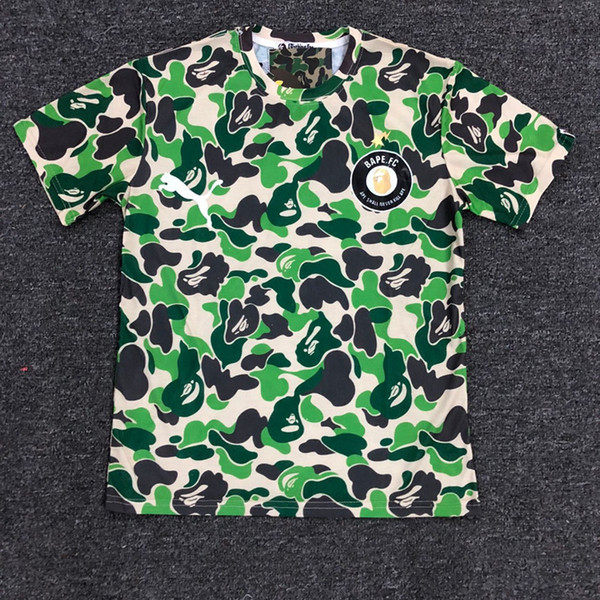 2018 New Ape Tshirts Cooperative Short Sleeve Off Men's Camouflage Leisure Collar T-shirt White Thin Shirts O-neck for Summer Wear Fog Cheap