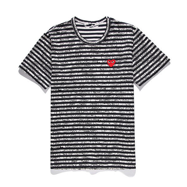 Mens designers T Shirt COMMES Japan Red Heart Des Garcons Off black White Striped shirts Short tee for man woman summer dolce