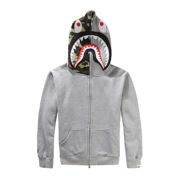 Men designer t shirt Full Zip Shark head Hoodie Windbreadker jacket hip hop Cashmere Hooded for man winter coat vetements