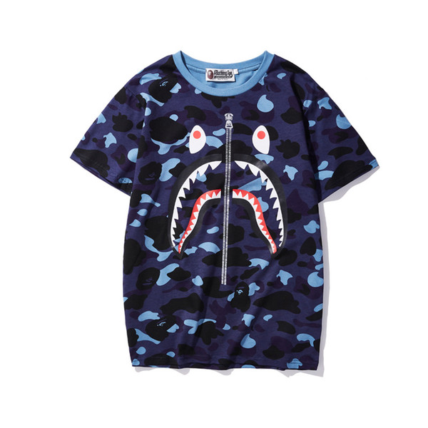 19ss Mens designers T Shirts a bathing 19ssBAPE camo Print Shark mouth T-shirt Casual Short ape Tee Shirts for summer vetements dolce