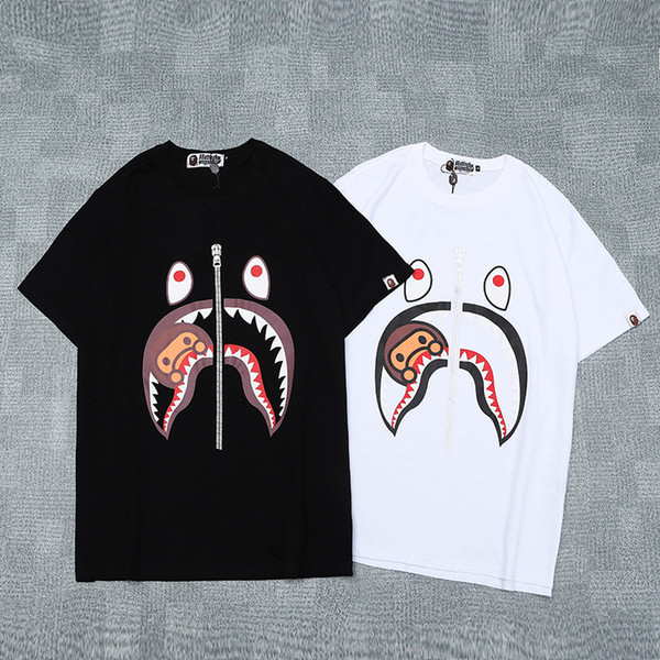 2019 New Ape Tee Shirts with Shark Mouth Monkey Print T-shirt Off A Bathing Aape Ape Casual Round Neck Short Sleeve White Justin Bieber Wear