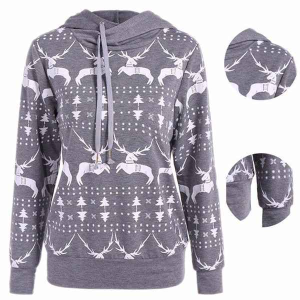 2017 Fashion Sup Europe and the United States new large size women Christmas Reindeer Sweater Hoodie printed into long sleeves