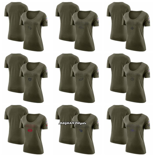 Women Cardinals New Orleans Saints Raiders Philadelphia Eagles San Francisco 49ers Ravens Salute to Service Legend Scoop Neck T-Shirt - Oliv